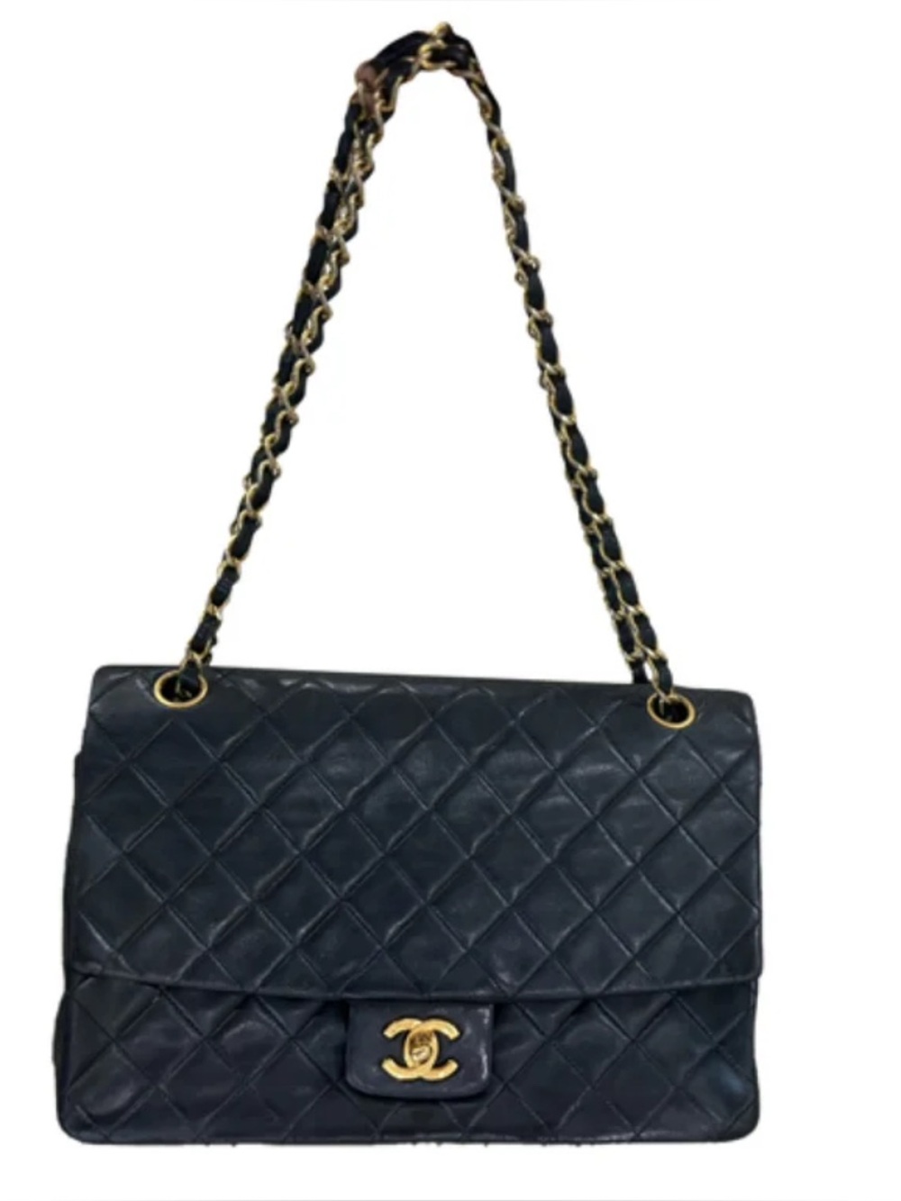 CHANEL Black Quilted Shoulder Bag with Gold Chain